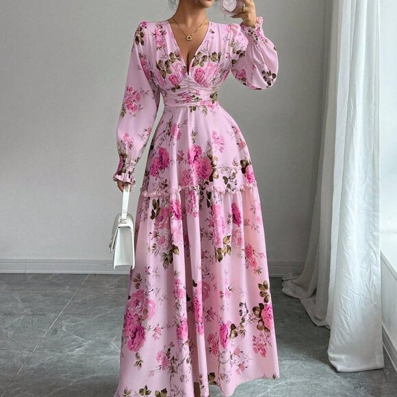 Dresses & Skirts - Pink Boho Chic Women's Ditsy Floral Midi Dress
